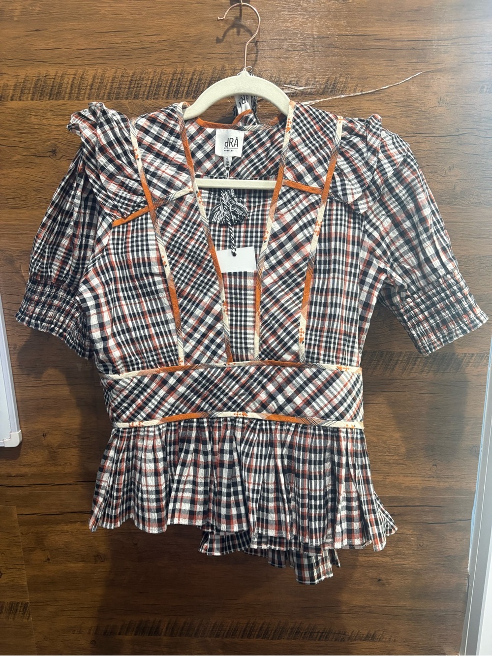 dRA Clothing Zoe Top Peplum Autumn Madres Plaid Blouse - Picture 5 of 11